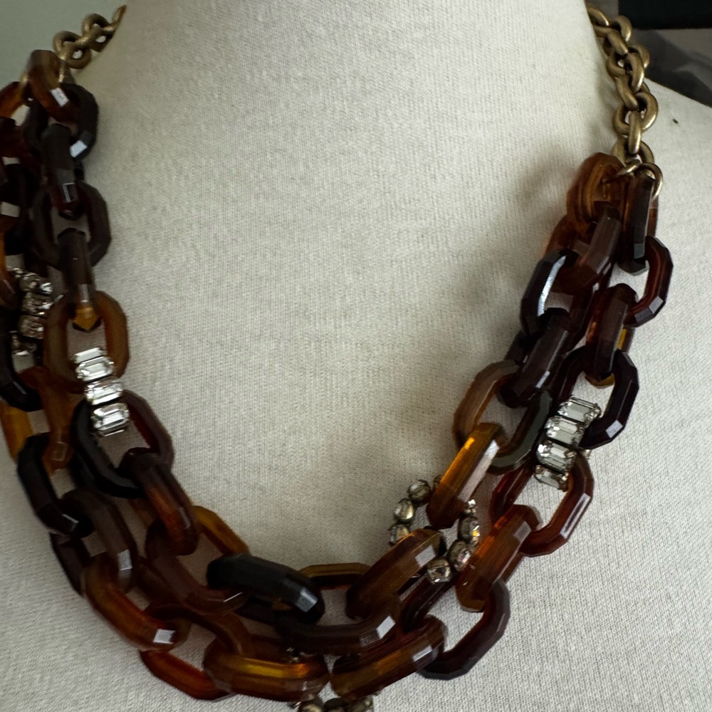 J.crew vintage brown acrylic and Crystal layered chain Necklace